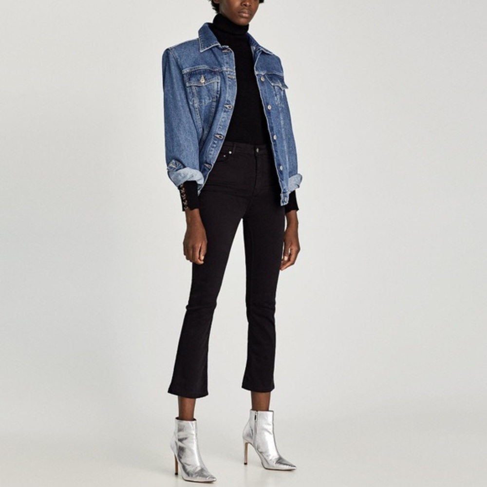 Zara Cropped Flare Black Jeans